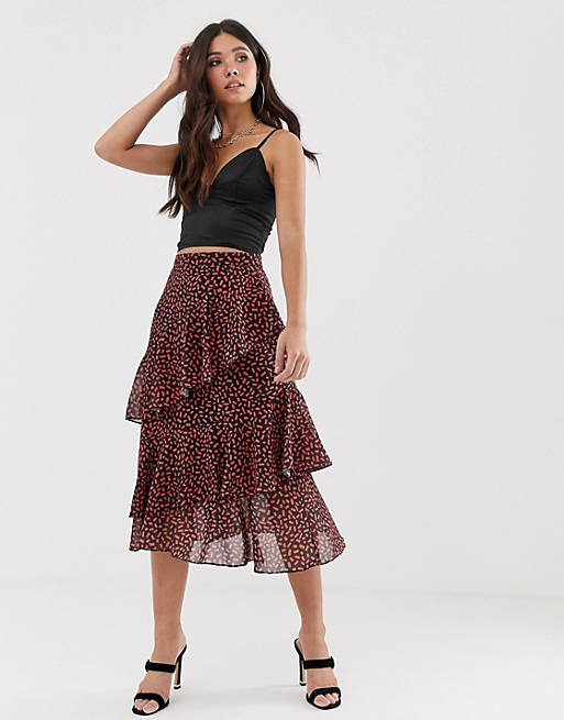 Missguided midi skirt with frill layers in polka dot | ASOS