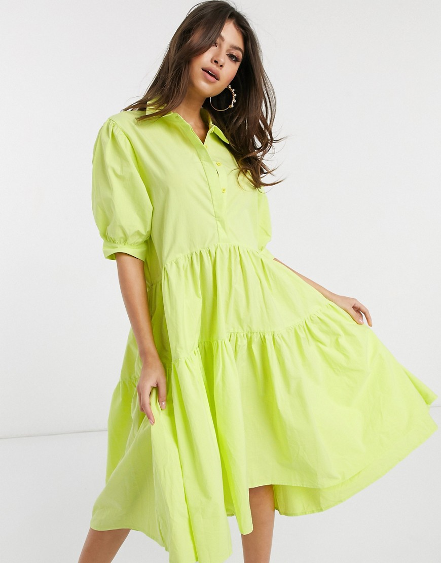 Missguided - midi skjorte smock kjole i lime-Grøn