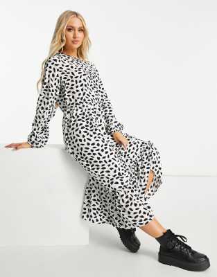 Missguided midi smock dress with ruffle hem in dalmatian ASOS