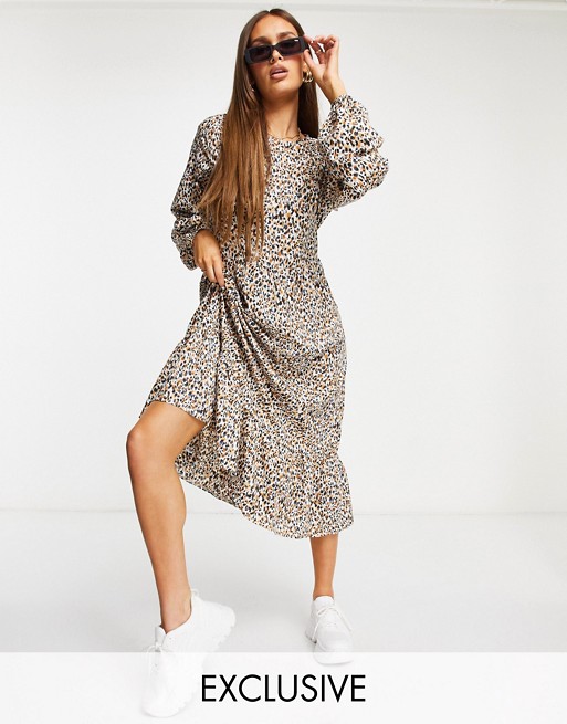 Missguided midi smock dress with ruffle hem in ditsy floral