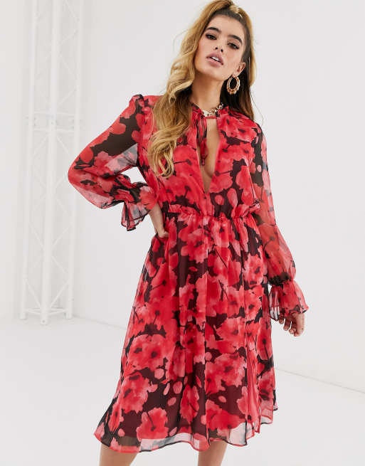 Missguided red floral store dress