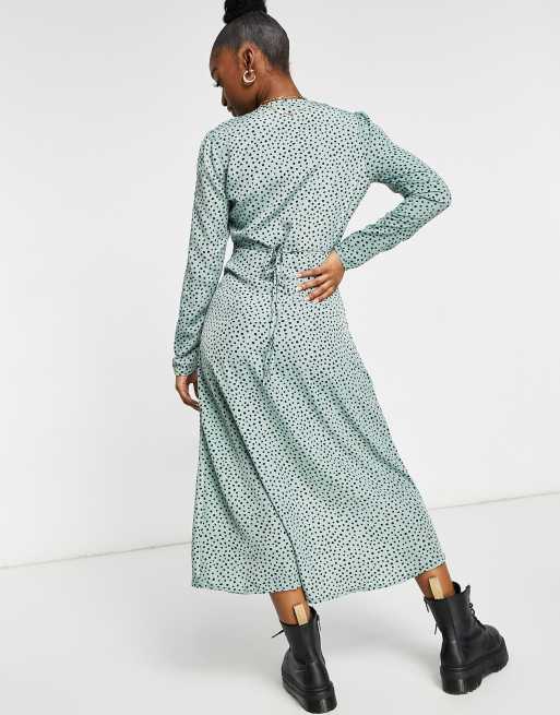 Missguided midi tea dress in green dalmatian print | ASOS
