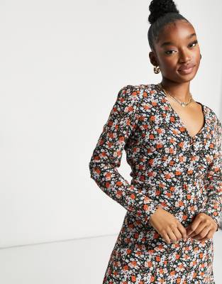 Missguided midi tea dress in peach floral ASOS