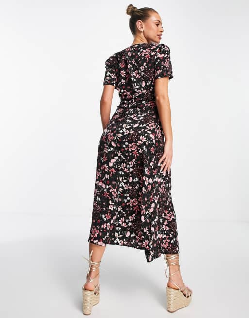 Black floral print deals tea dress missguided