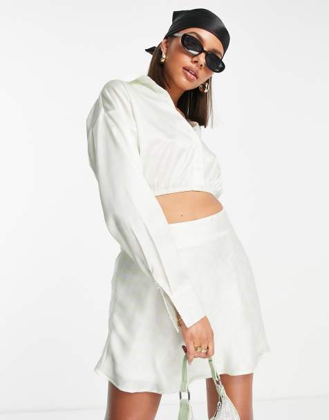 Missguided – Miętowa koszula o krótkim fasonie z satyny, część zestawu - view 1