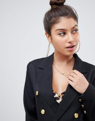 Missguided military gold button blazer in black