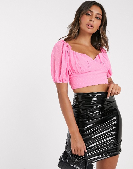 Missguided milk maid crop top in pink dobby