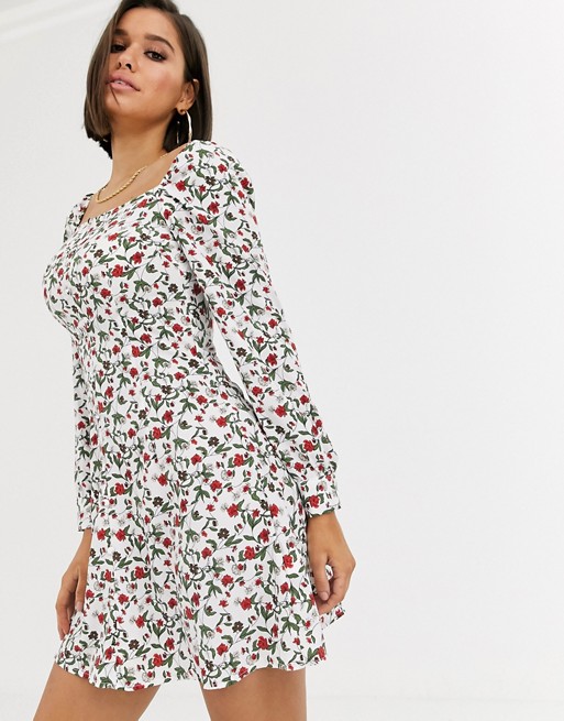 Missguided milkmaid button through dress in ditsy floral