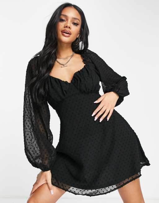 Missguided dobby milkmaid 2025 mini dress in black