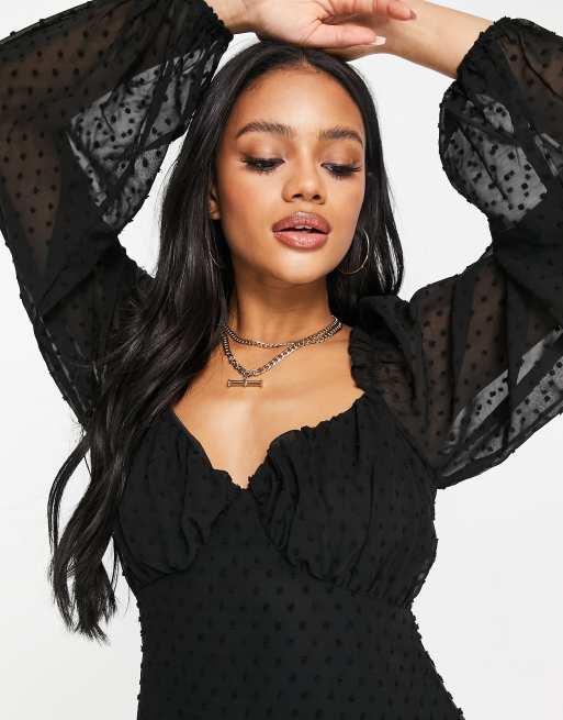 dobby milkmaid skater dress Missguided dobby milkmaid mini dress in black
