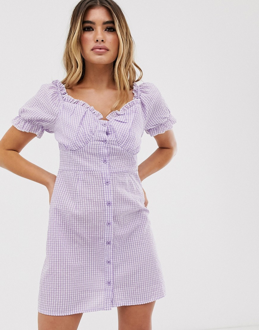 Missguided milkmaid dress in lilac gingham-Purple