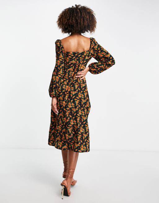 Blue Floral Milkmaid Dress Missguided Floral Midi Dress Missguided