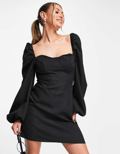 Missguided Satin Plunge Skater Dress Black, $90, Missguided