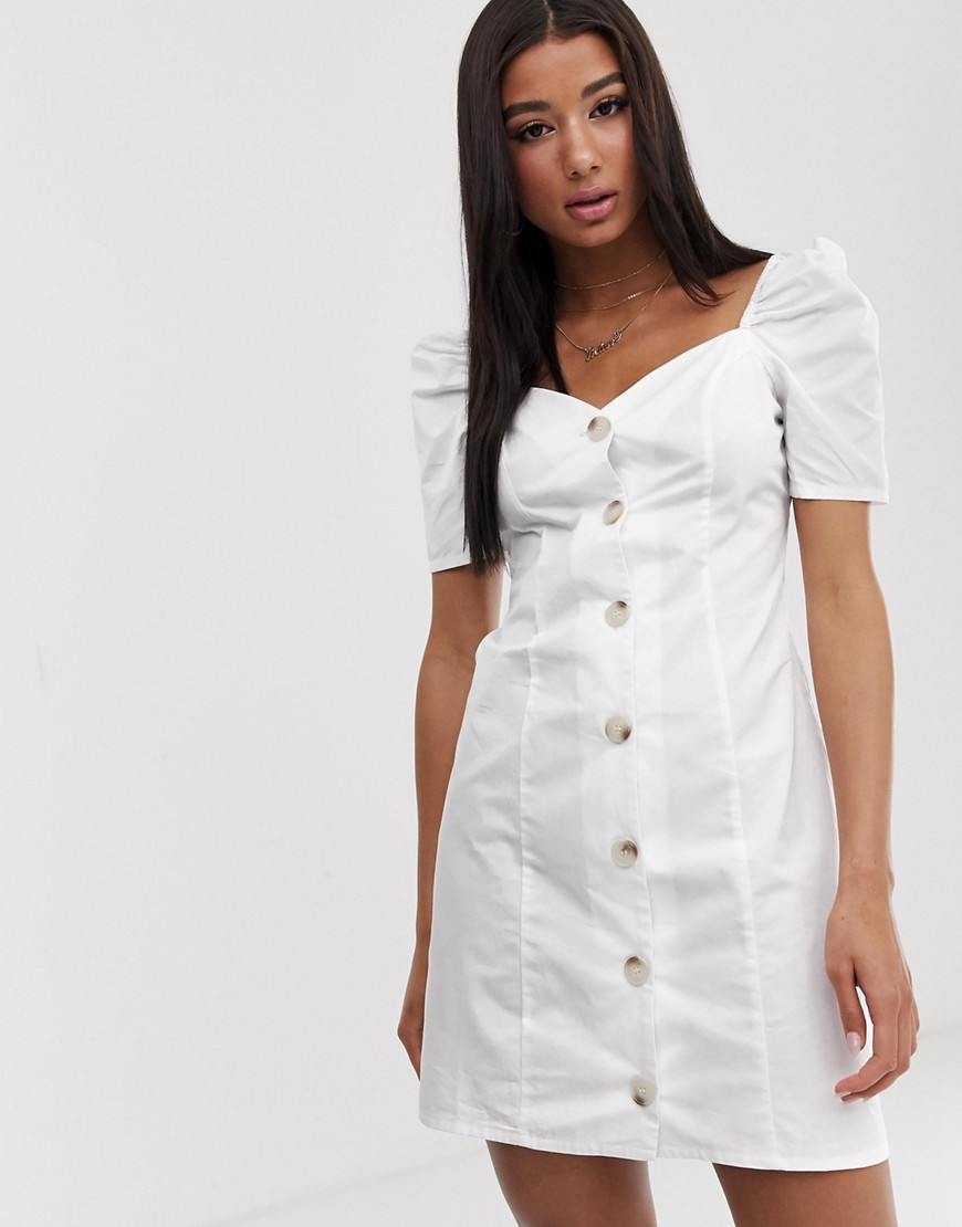 Missguided - Mini-jurk met sweetheart-halslijn in wit met knopen