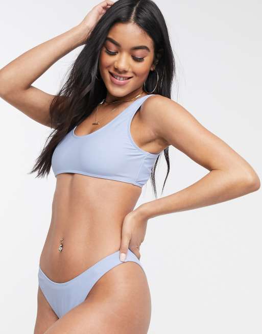 Public Desire High Leg High Waist Bikini Bottom In Gray Rib