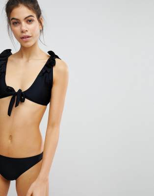 tie front bikini top black
