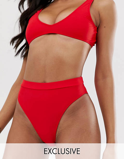 Missguided mix and match high leg bikini bottoms in red
