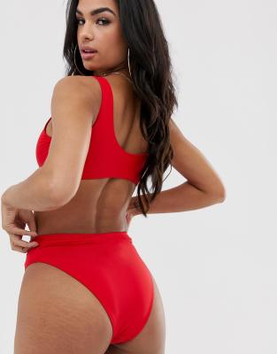 high leg red bikini