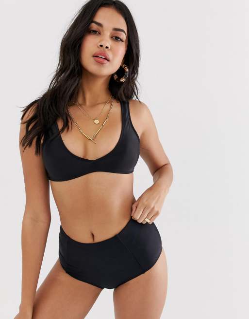 Missguided black store high waisted bikini