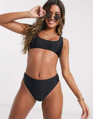 Missguided mix and match high waisted high leg bikini bottom in black