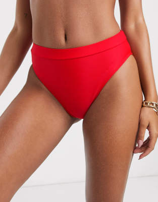 Missguided mix and match high waisted high leg bikini bottom red