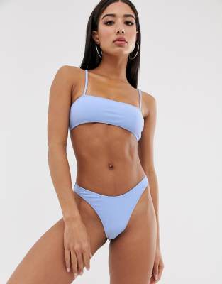 Missguided Mix And Match Strappy Bikini Top In Blue