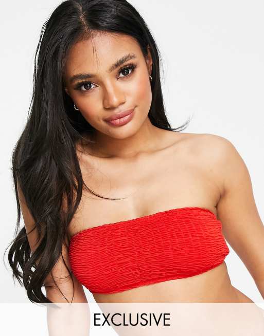 Missguided - Mix en match - Bandeau-bikinitopje van kreukelstof in rood