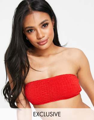 Missguided Missguided mix & match bandeau bikini top in red crinkle