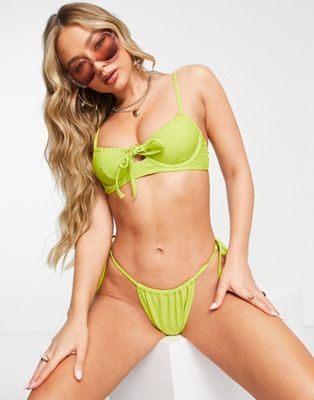 Missguided Mix & Match Underwired Bikini Top With Gathered Detail In Lime-green