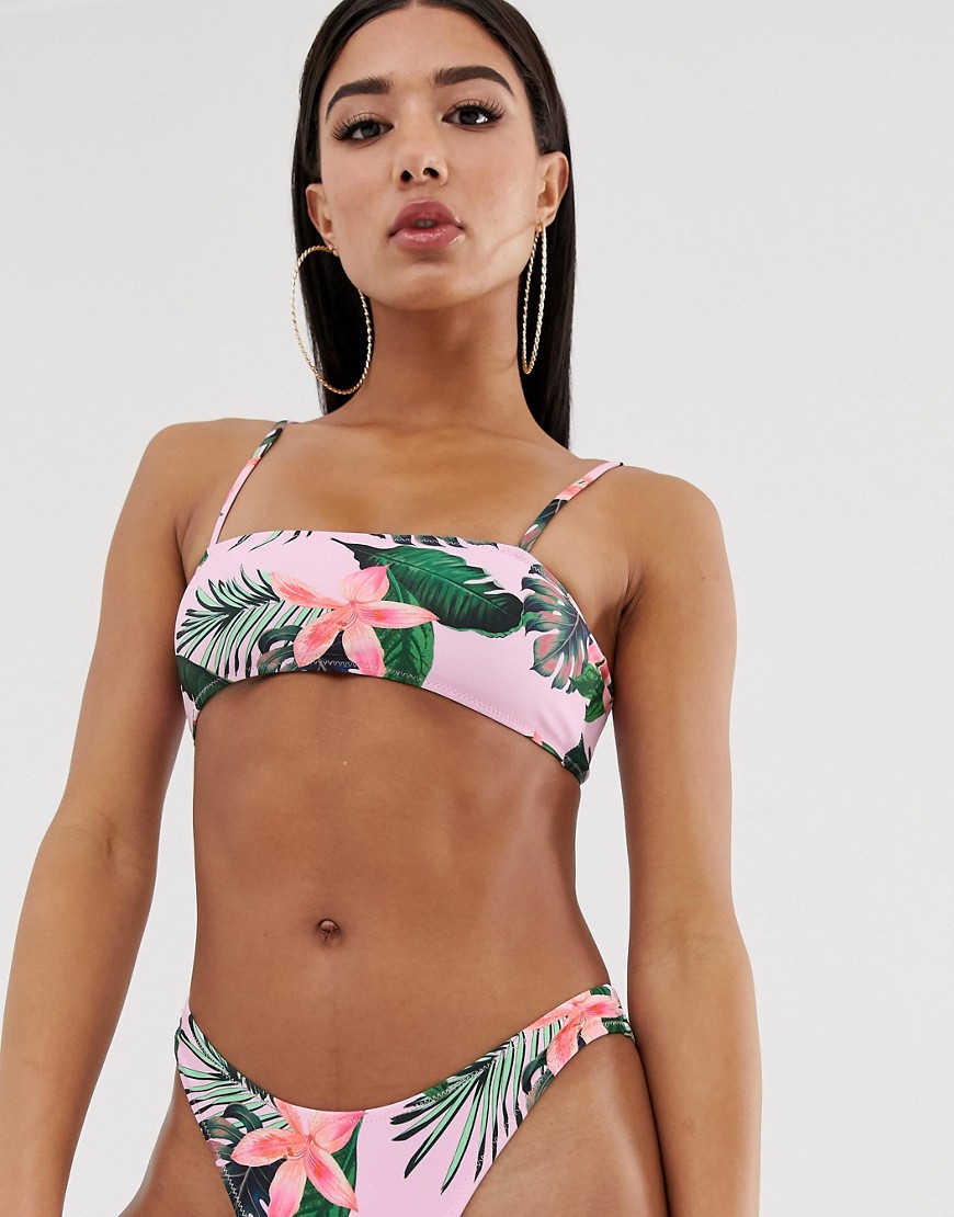 Missguided – Mixa och matcha – Blommig bikiniöverdel med smala axelband-Rosa