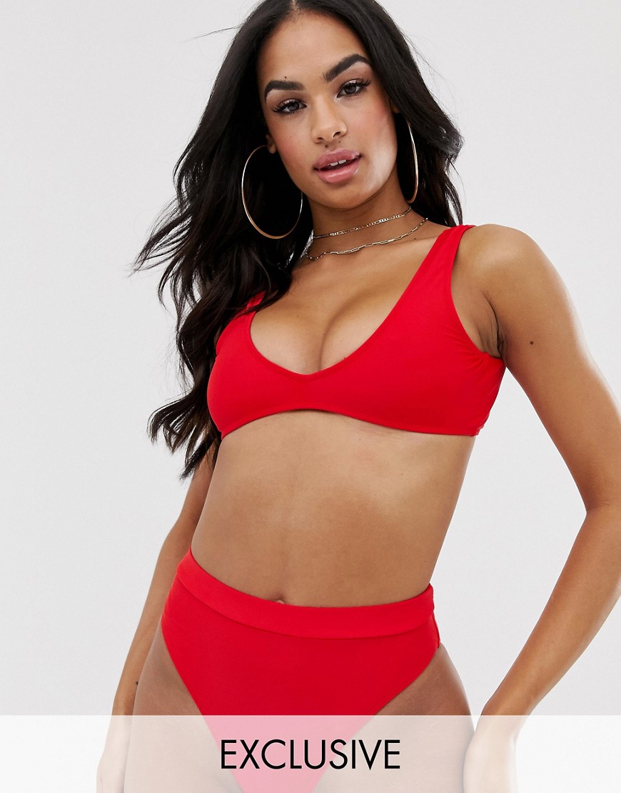 Missguided – Mixa och matcha – Röd bikiniöverdel med fyrkantig halsringning