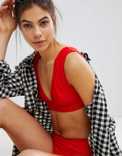 Missguided – Mixa och matcha – Röd bikiniöverdel med väldigt djup urringning, 4 av 4