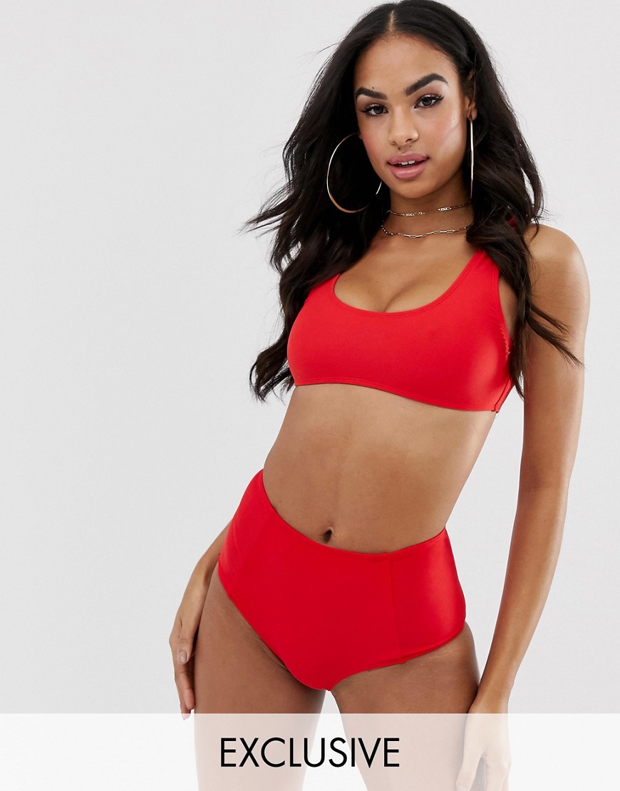 Missguided – Mixa och matcha – Röd, kort bikiniöverdel med rund halsringning