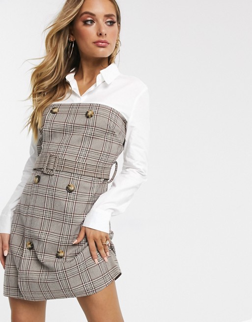 Missguided mixed check fabric belted shirt dress