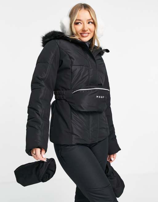 Missguided MSGD Sports Ski jacket with mittens and bum bag in black