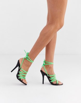 neon tie up heels