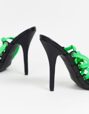 neon green tie up heels