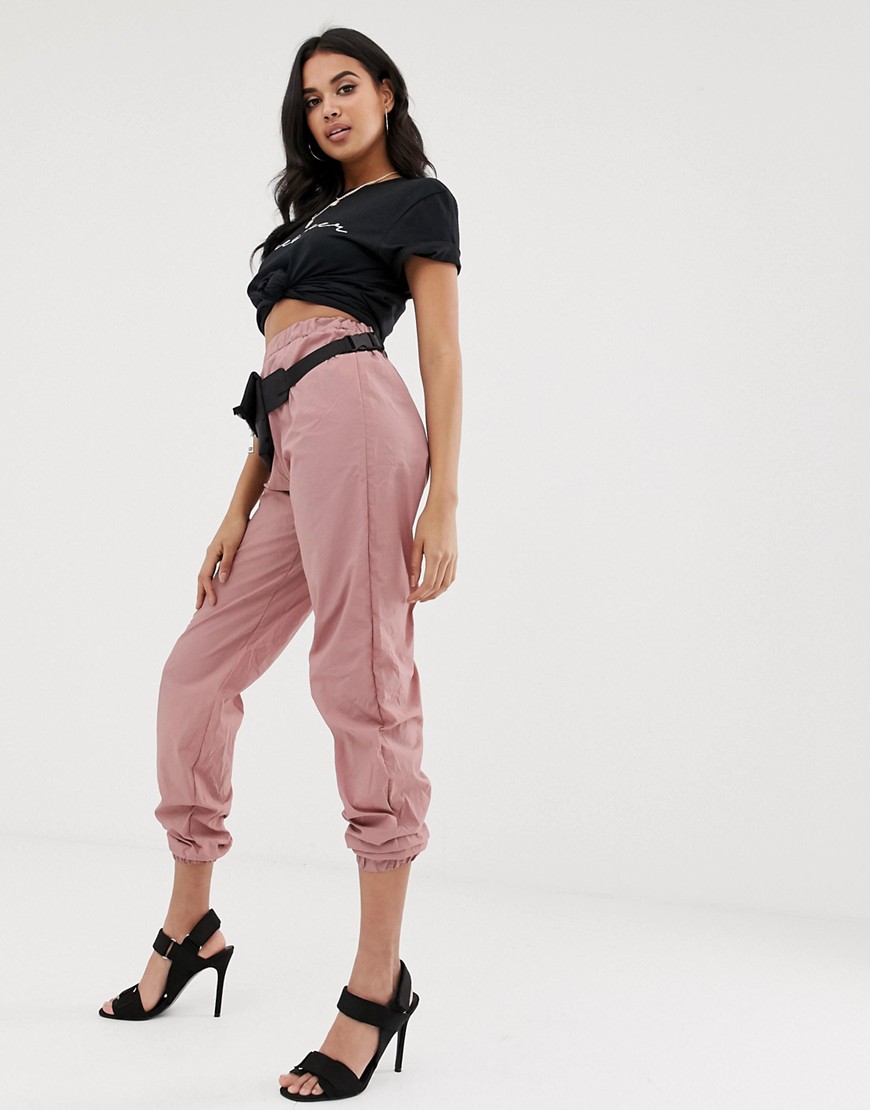 Missguided nylon jogger in blush-Pink