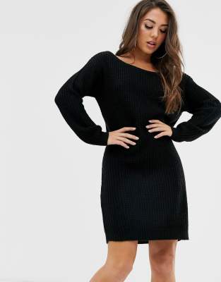 off shoulder black jumper dress