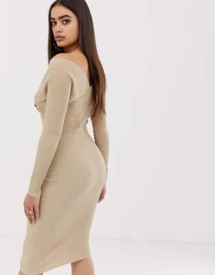 camel ribbed midi dress