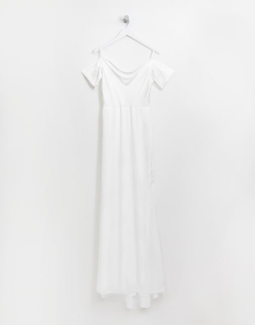 Missguided off the shoulder fishtail maxi 2025 dress in white