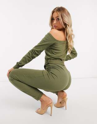 off the shoulder jogger jumpsuit