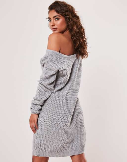 Gray off the shoulder sweater outlet dress