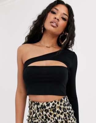 one shoulder cut out crop top