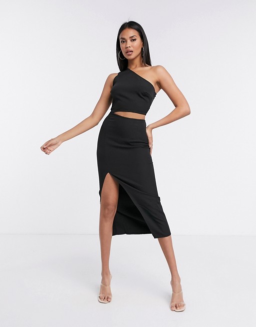 Missguided one shoulder cut out midaxi in black