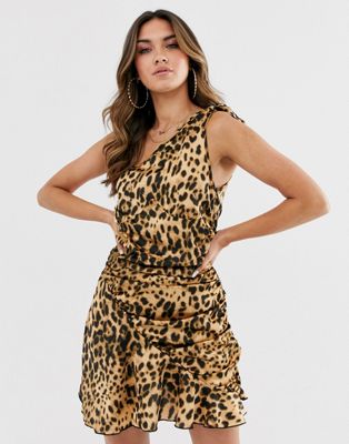 one shoulder animal print dress