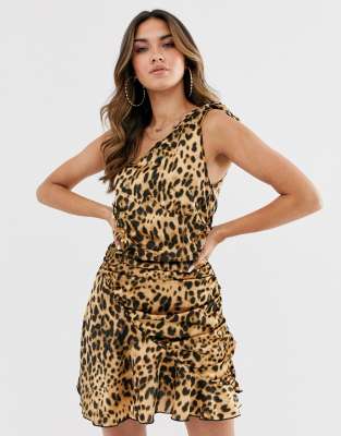 one shoulder leopard print dress