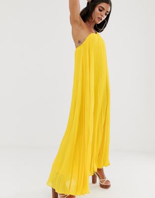 one shoulder pleated dress