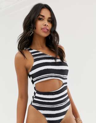 striped one shoulder swimsuit