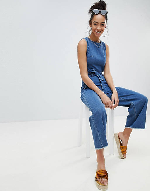 Missguided Open Back Cropped Denim Jumpsuit